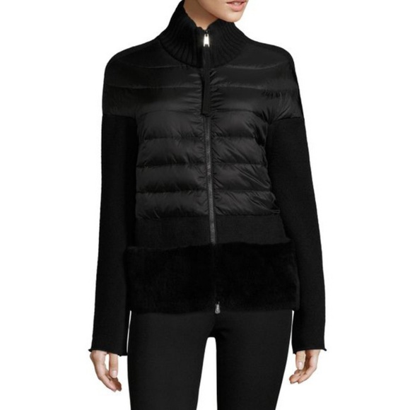 NWT MONCLER Black Maglione Tricot Sheep Fur Jacket